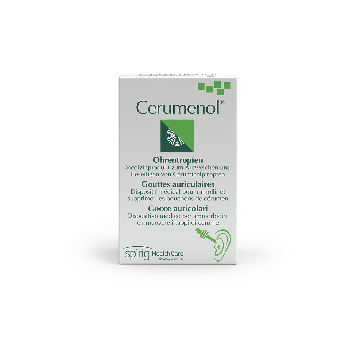 Behandlung von Ohrenschmalzpfropfen mit Cerumenol® Ohrentropfen